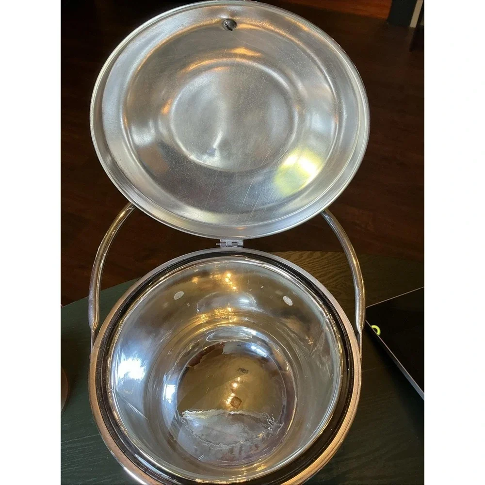 VTG Poole & Co Silver Plated‎ Mid Century Modern Hinged Insulated Ice Bucket